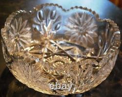 Antique ABP American Brilliant Period STAR & THISTLE Hand Cut CRYSTAL BOWL Heavy
