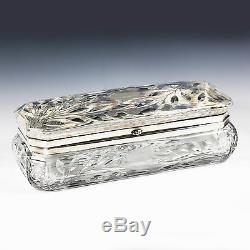 Antique ABP American Brilliant cut crystal glass gloves dresser Box hinged lid