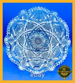 Antique ABP Cut Glass Bowl 8 Hobstar & Russian Pattern Heavy Crystal
