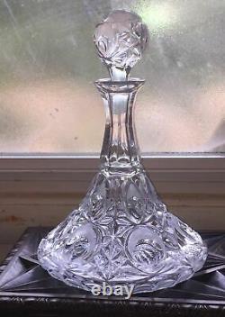 Antique ABP Cut Glass Crystal Decanter Ship Trip Liquor Wine Stopper Art Deco