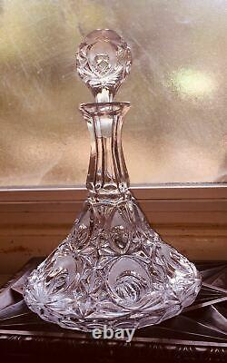 Antique ABP Cut Glass Crystal Decanter Ship Trip Liquor Wine Stopper Art Deco