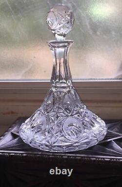 Antique ABP Cut Glass Crystal Decanter Ship Trip Liquor Wine Stopper Art Deco