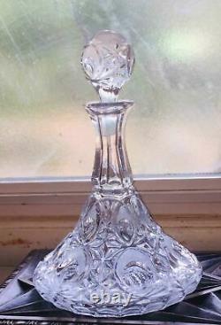 Antique ABP Cut Glass Crystal Decanter Ship Trip Liquor Wine Stopper Art Deco