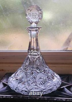 Antique ABP Cut Glass Crystal Decanter Ship Trip Liquor Wine Stopper Art Deco