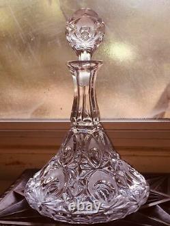 Antique ABP Cut Glass Crystal Decanter Ship Trip Liquor Wine Stopper Art Deco