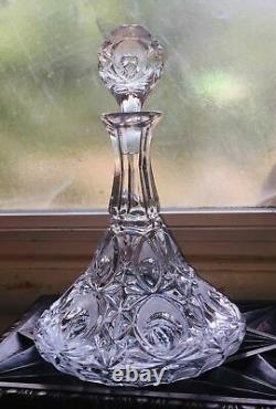 Antique ABP Cut Glass Crystal Decanter Ship Trip Liquor Wine Stopper Art Deco