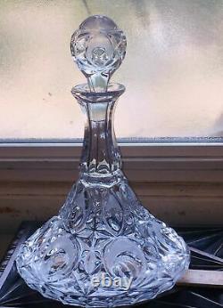 Antique ABP Cut Glass Crystal Decanter Ship Trip Liquor Wine Stopper Art Deco