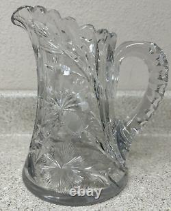 Antique ABP Cut Glass Water Set Pitcher with 4 Tumblers Cut Thistle & Cosmos