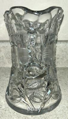 Antique ABP Cut Glass Water Set Pitcher with 4 Tumblers Cut Thistle & Cosmos