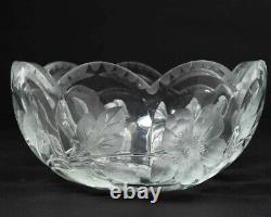 Antique ABP Glass Linear Cut Crystal Bowl Floral Daisy & Leaves Pattern 8.5 D