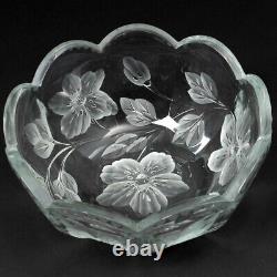 Antique ABP Glass Linear Cut Crystal Bowl Floral Daisy & Leaves Pattern 8.5 D