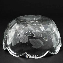 Antique ABP Glass Linear Cut Crystal Bowl Floral Daisy & Leaves Pattern 8.5 D