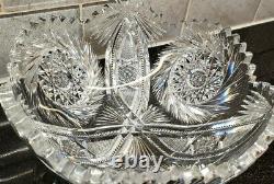 Antique American Abp Brilliant Cut Glass/crystal Bowl Hobstar Saw Tooth Pinwheel