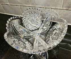 Antique American Abp Brilliant Cut Glass/crystal Bowl Hobstar Saw Tooth Pinwheel
