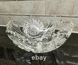 Antique American Abp Brilliant Cut Glass/crystal Bowl Hobstar Saw Tooth Pinwheel