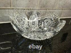 Antique American Abp Brilliant Cut Glass/crystal Bowl Hobstar Saw Tooth Pinwheel