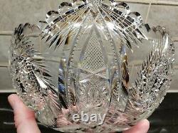 Antique American Abp Brilliant Cut Glass/crystal Bowl Hobstar Saw Tooth Pinwheel