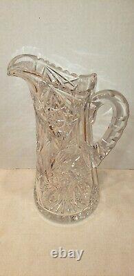 Antique American Brilliant ABP Cut Glass Crystal Pitcher withCreamer & Sugar Lot