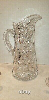 Antique American Brilliant ABP Cut Glass Crystal Pitcher withCreamer & Sugar Lot