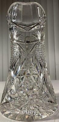 Antique American Brilliant Abp Heavy Cut Crystal Glass Pitcher Pinwheels Stars