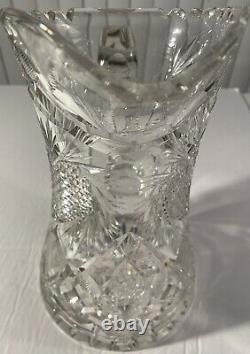 Antique American Brilliant Abp Heavy Cut Crystal Glass Pitcher Pinwheels Stars