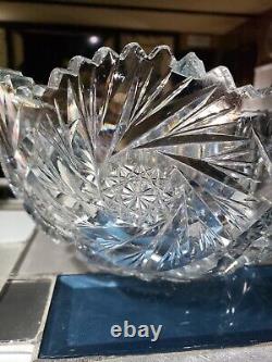 Antique American Brilliant Bowl Leaded Crystal Cut Glass Hobstar, Diamond
