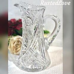 Antique American Brilliant Crystal Water Pitcher Pinwheel, X, Star of David Cuts