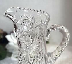 Antique American Brilliant Crystal Water Pitcher Pinwheel, X, Star of David Cuts