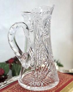 Antique American Brilliant Crystal Water Pitcher Pinwheel, X, Star of David Cuts