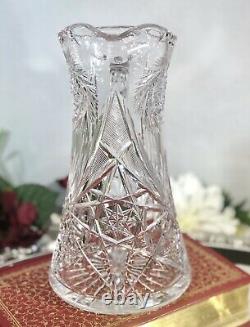 Antique American Brilliant Crystal Water Pitcher Pinwheel, X, Star of David Cuts