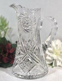 Antique American Brilliant Crystal Water Pitcher Pinwheel, X, Star of David Cuts