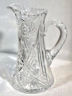 Antique American Brilliant Crystal Water Pitcher Pinwheel, X, Star of David Cuts