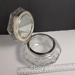 Antique American Brilliant Cut Crystal Glass Large Dresser Box with silver plate