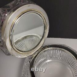 Antique American Brilliant Cut Crystal Glass Large Dresser Box with silver plate