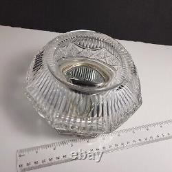 Antique American Brilliant Cut Crystal Glass Large Dresser Box with silver plate