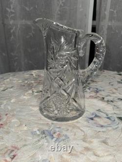 Antique American Brilliant Cut Crystal Hobstar Pitcher 12 Heavy