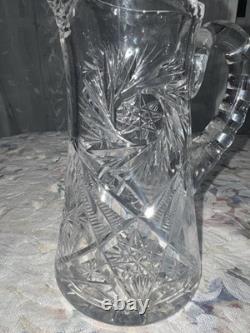 Antique American Brilliant Cut Crystal Hobstar Pitcher 12 Heavy Antique American Brilliant Cut Crystal Hobstar Pitcher 12 Heavy