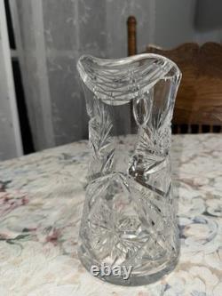 Antique American Brilliant Cut Crystal Hobstar Pitcher 12 Heavy