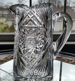 Antique American Brilliant Cut Crystal Pitcher & 5 Glasses Set ABP Antique