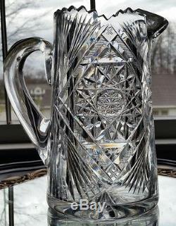 Antique American Brilliant Cut Crystal Pitcher & 5 Glasses Set ABP Antique