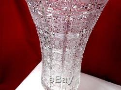Antique American Brilliant Cut Crystal Vase Signed Pedestal Base Queen Lace 17T