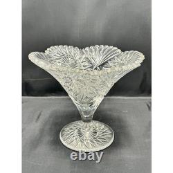 Antique American Brilliant Cut Glass Bowl Hobstar Fan Scalloped Rim ABP Crystal