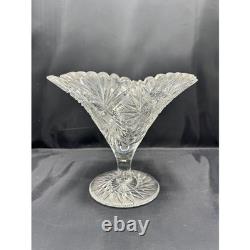 Antique American Brilliant Cut Glass Bowl Hobstar Fan Scalloped Rim ABP Crystal