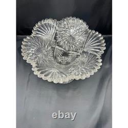 Antique American Brilliant Cut Glass Bowl Hobstar Fan Scalloped Rim ABP Crystal