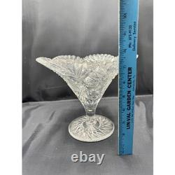Antique American Brilliant Cut Glass Bowl Hobstar Fan Scalloped Rim ABP Crystal