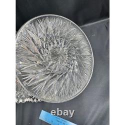 Antique American Brilliant Cut Glass Bowl Hobstar Fan Scalloped Rim ABP Crystal