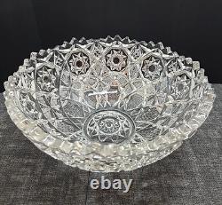 Antique American Brilliant Cut Glass Bowl Sawtooth Stars 10.5 x 5 Bowl Heavy