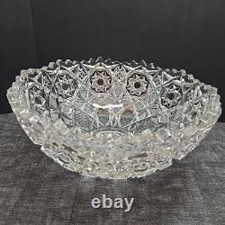 Antique American Brilliant Cut Glass Bowl Sawtooth Stars 10.5 x 5 Bowl Heavy
