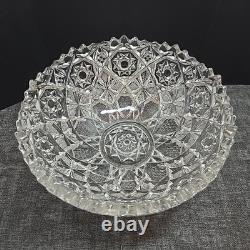 Antique American Brilliant Cut Glass Bowl Sawtooth Stars 10.5 x 5 Bowl Heavy