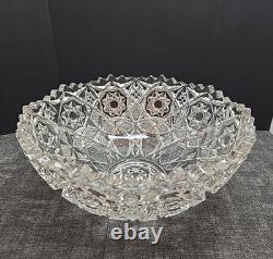 Antique American Brilliant Cut Glass Bowl Sawtooth Stars 10.5 x 5 Bowl Heavy